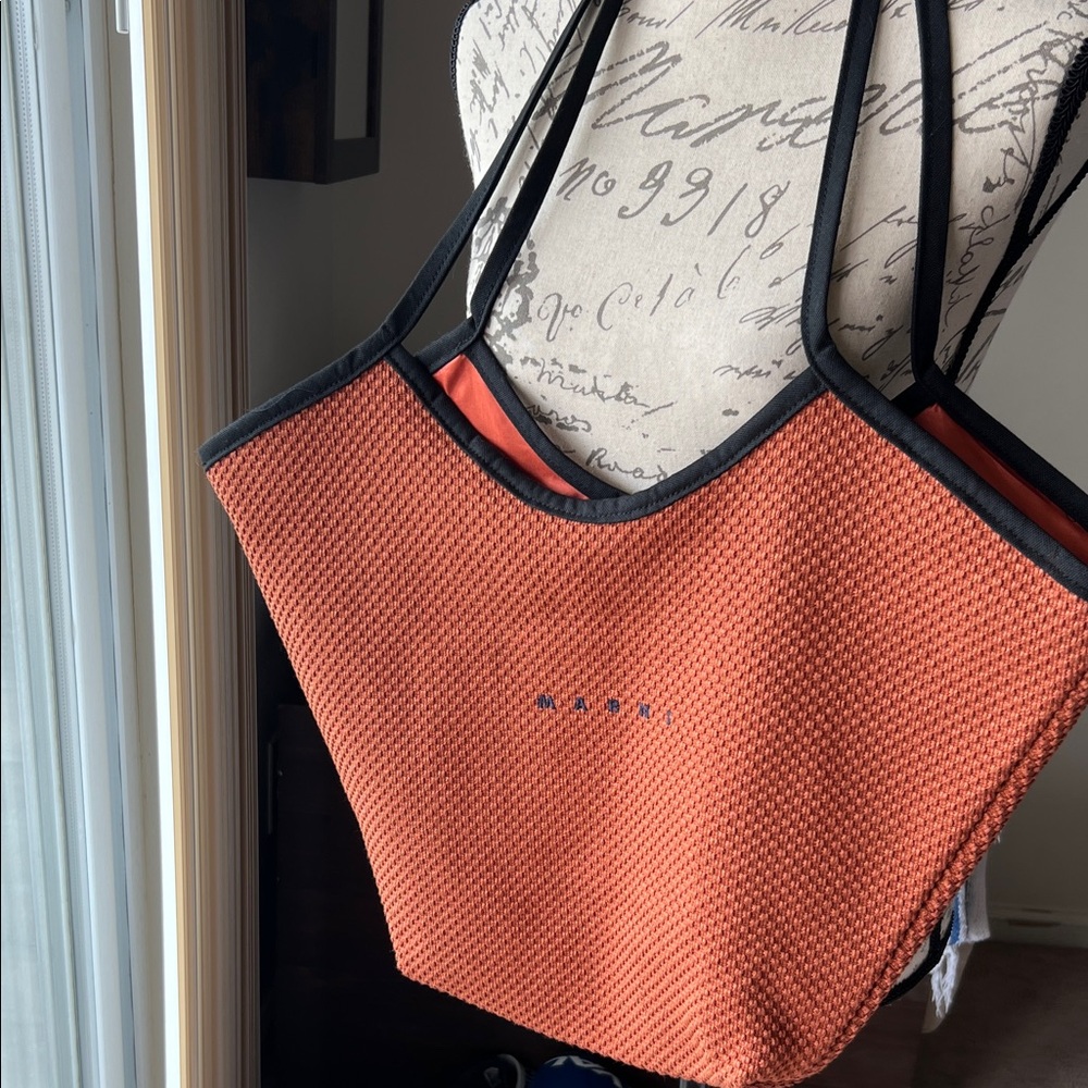 Orange Textured Tote Bag with logo MARNI